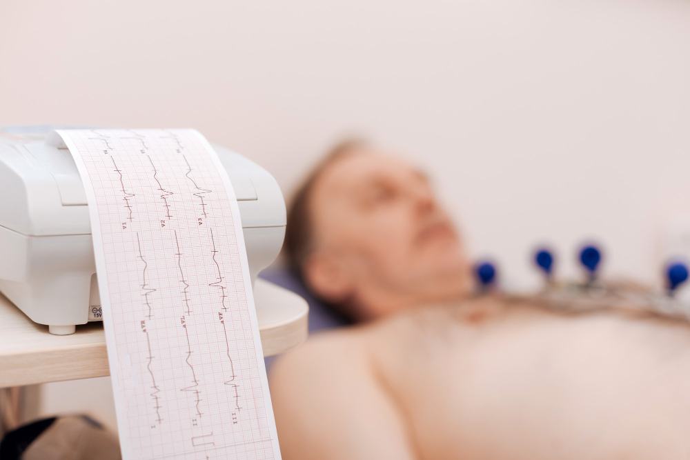 ECG printout beside a patient during a heart rhythm test